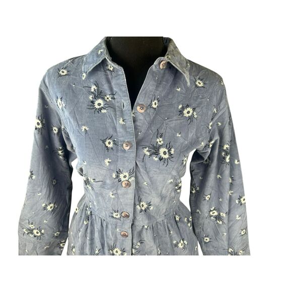 L.L.Bean Medium Corduroy Prairie Modest Floral CottageCore Button up midi Dress - Picture 2 of 10